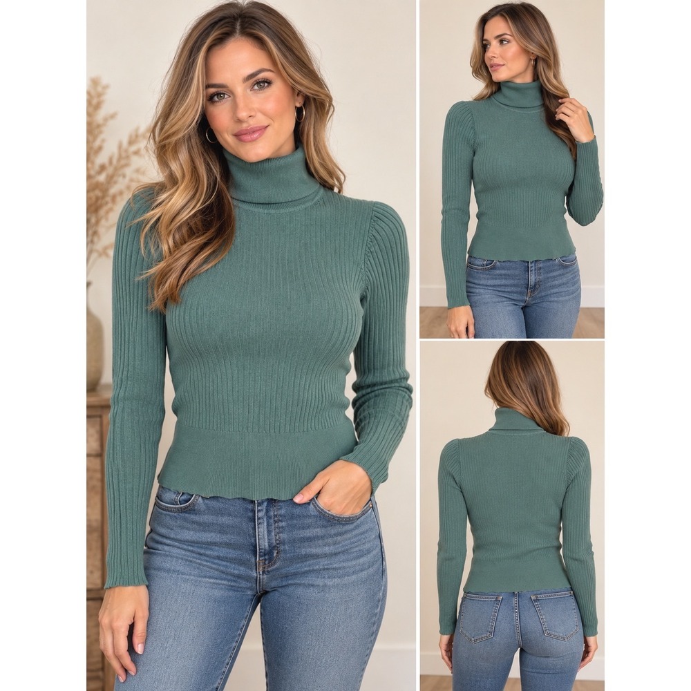 Zara Sage Green Turtleneck Sweater Medium Old Money Quiet Luxury Preppy